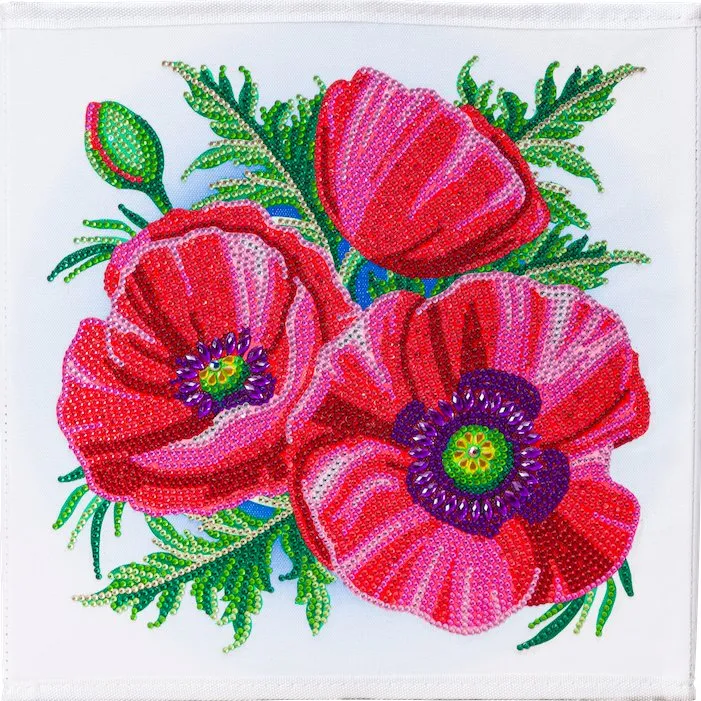 "Pretty Poppies" Crystal Art Folding Storage Box 30x30cm