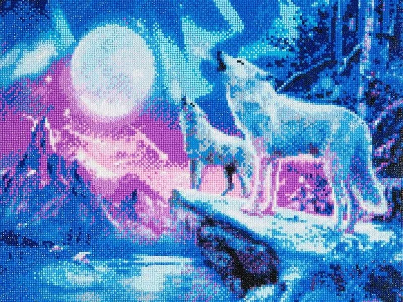 "Wolves & Northern Lights" Framed Crystal Art Kit 40x50cm