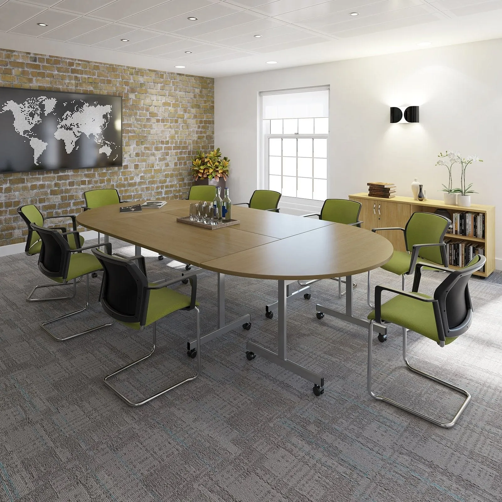 Rectangular fliptop meeting table with silver frame