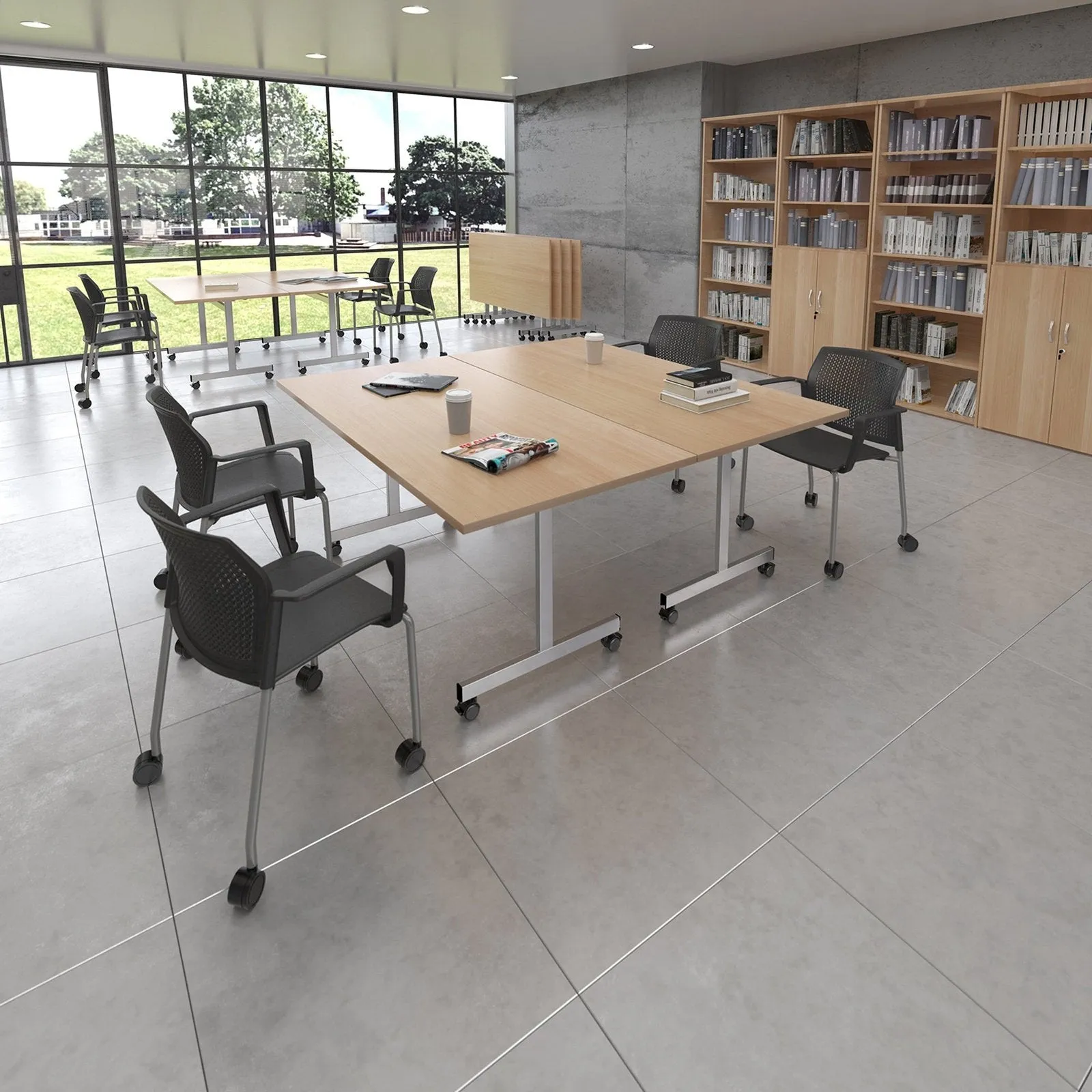 Rectangular fliptop meeting table with silver frame