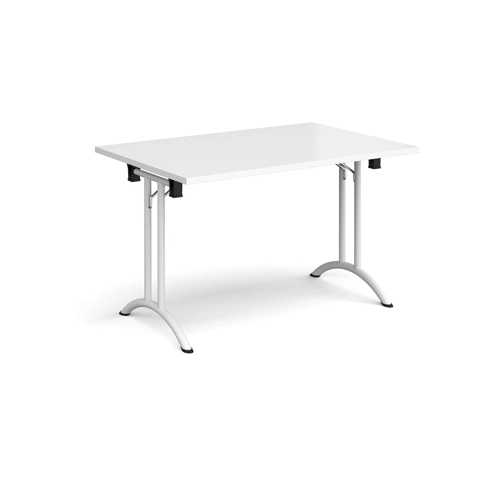 Rectangular folding leg table with curved foot rails