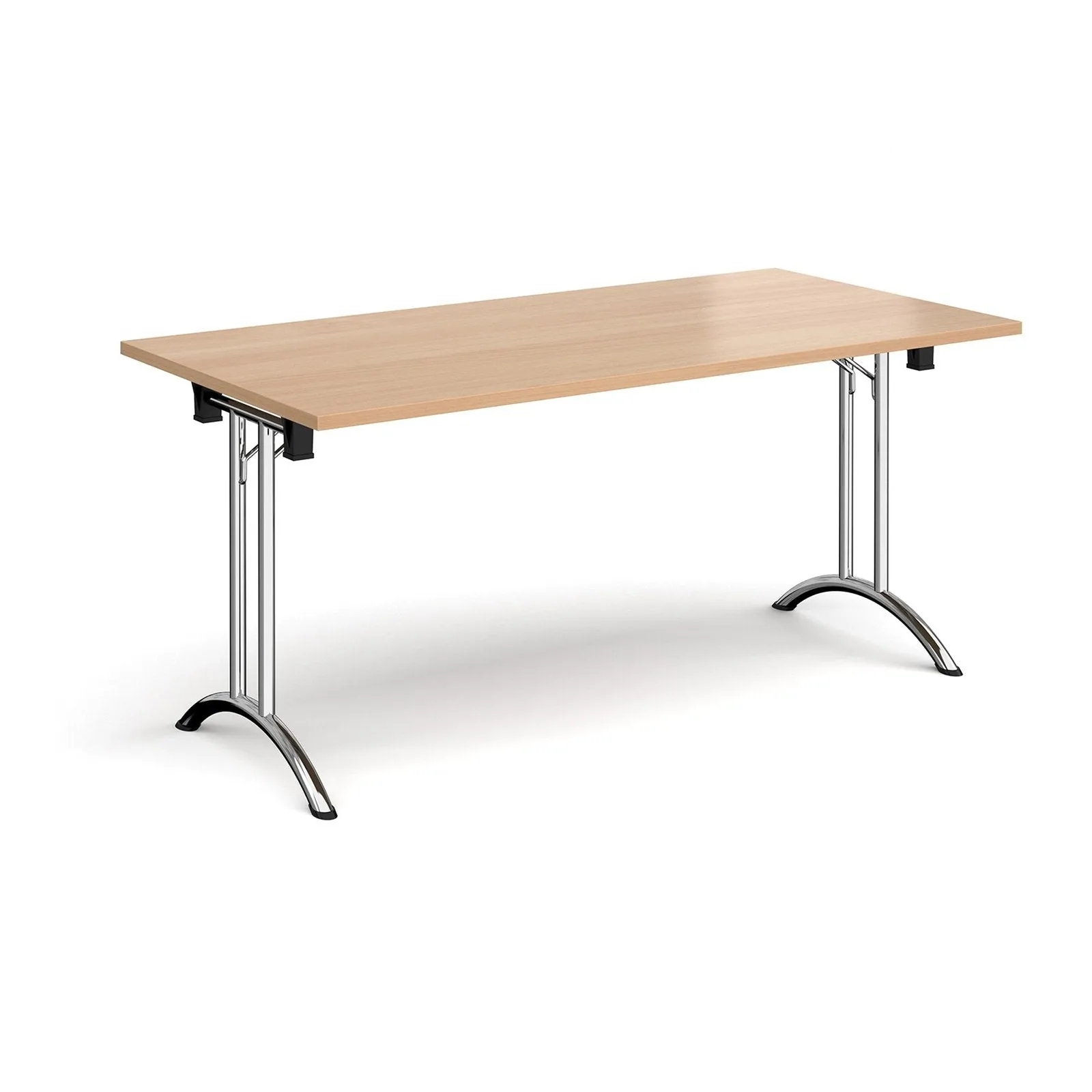 Rectangular folding leg table with curved foot rails