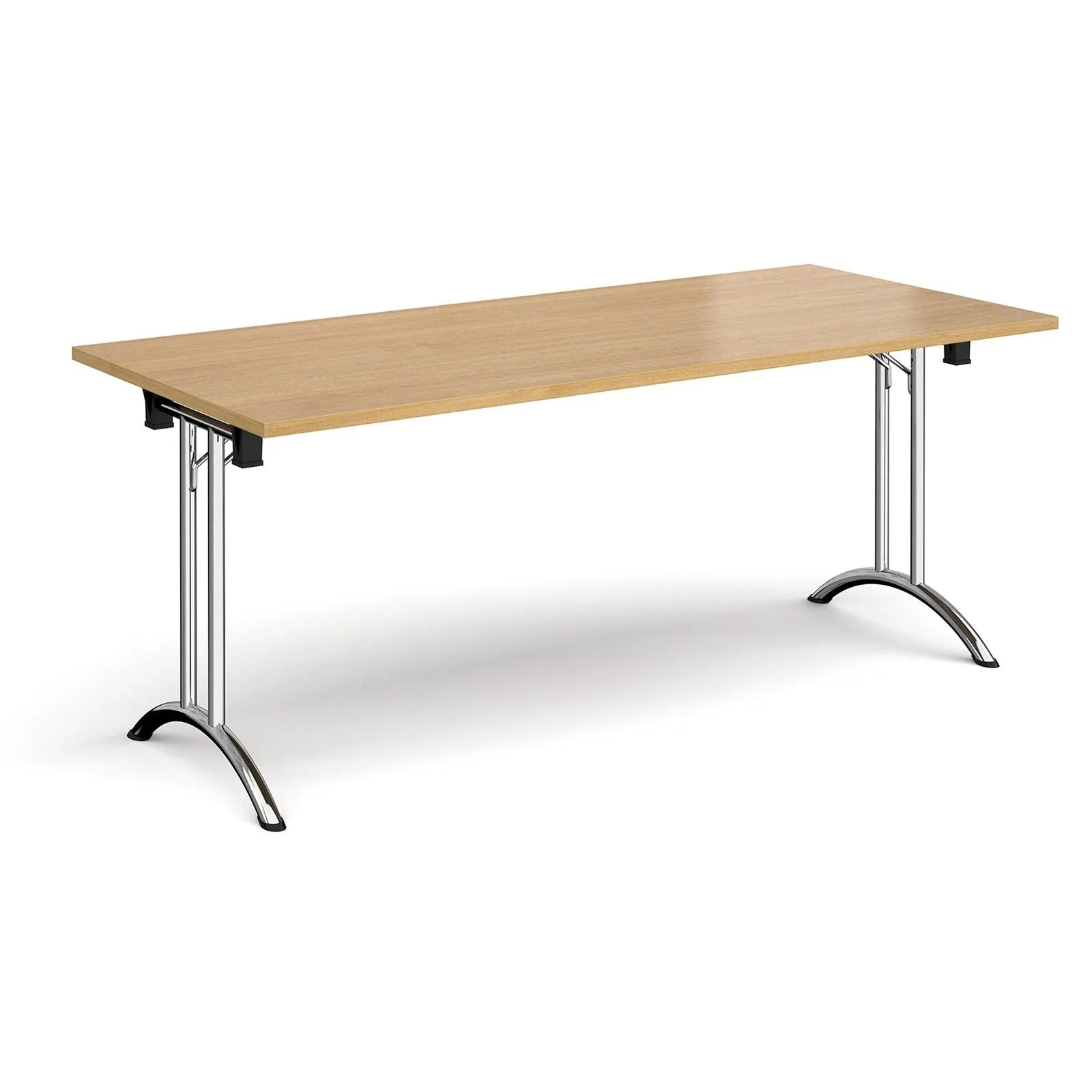 Rectangular folding leg table with curved foot rails