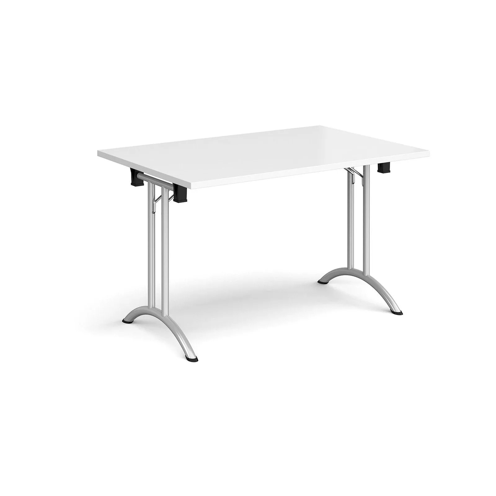 Rectangular folding leg table with curved foot rails