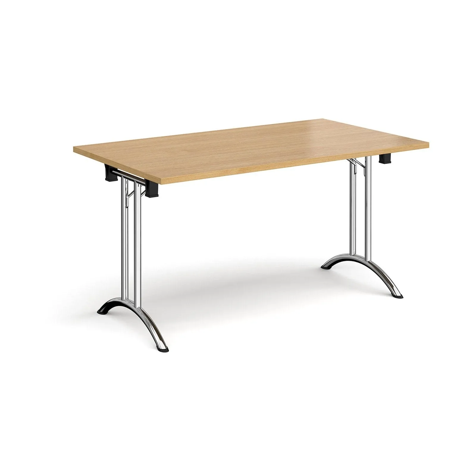 Rectangular folding leg table with curved foot rails