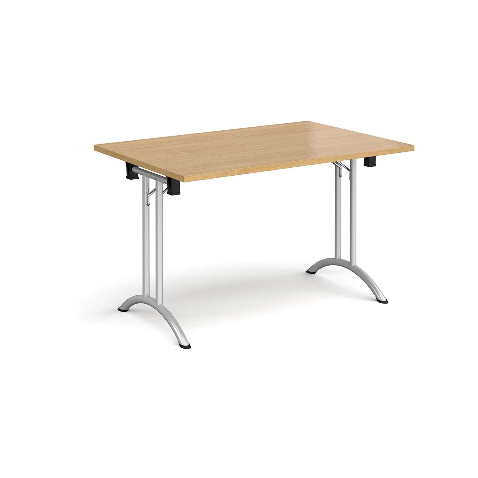 Rectangular folding leg table with curved foot rails