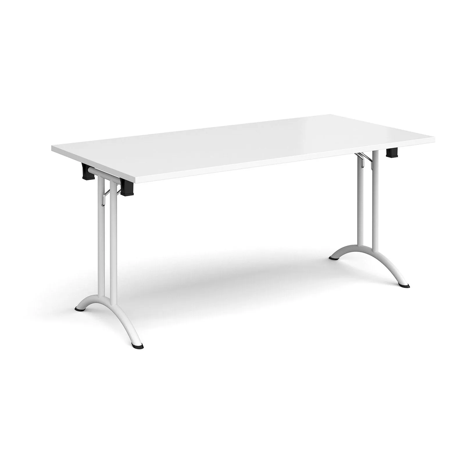 Rectangular folding leg table with curved foot rails