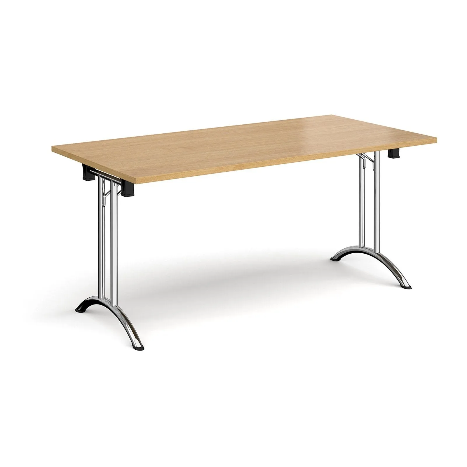 Rectangular folding leg table with curved foot rails