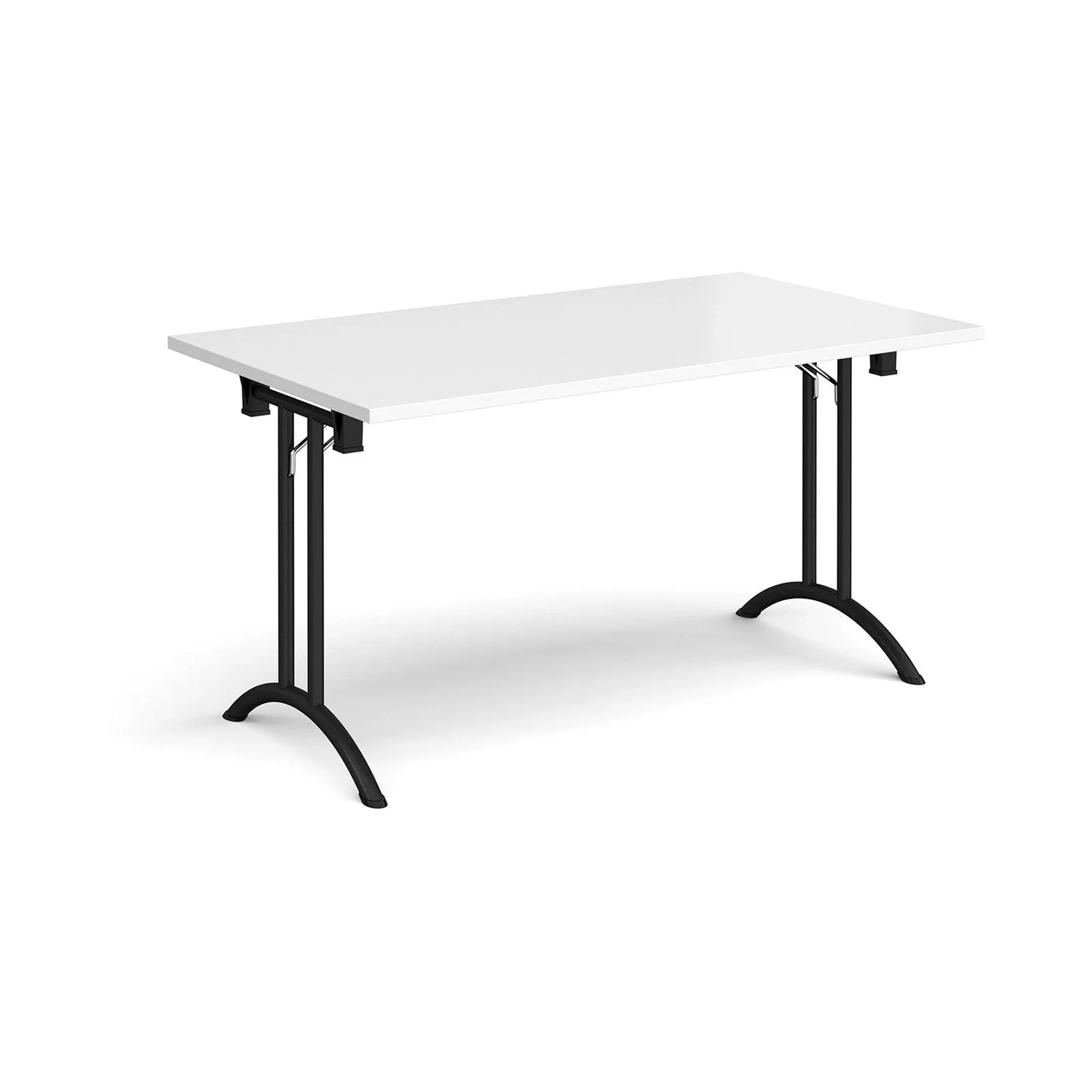 Rectangular folding leg table with curved foot rails