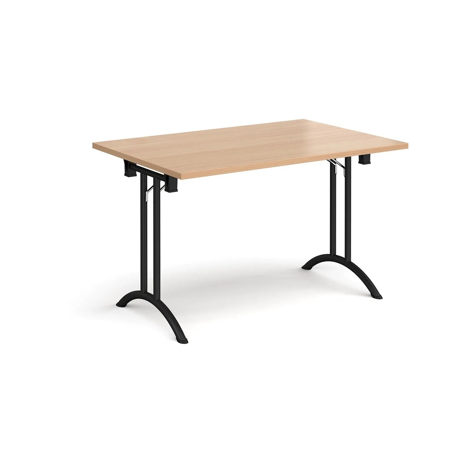 Rectangular folding leg table with curved foot rails