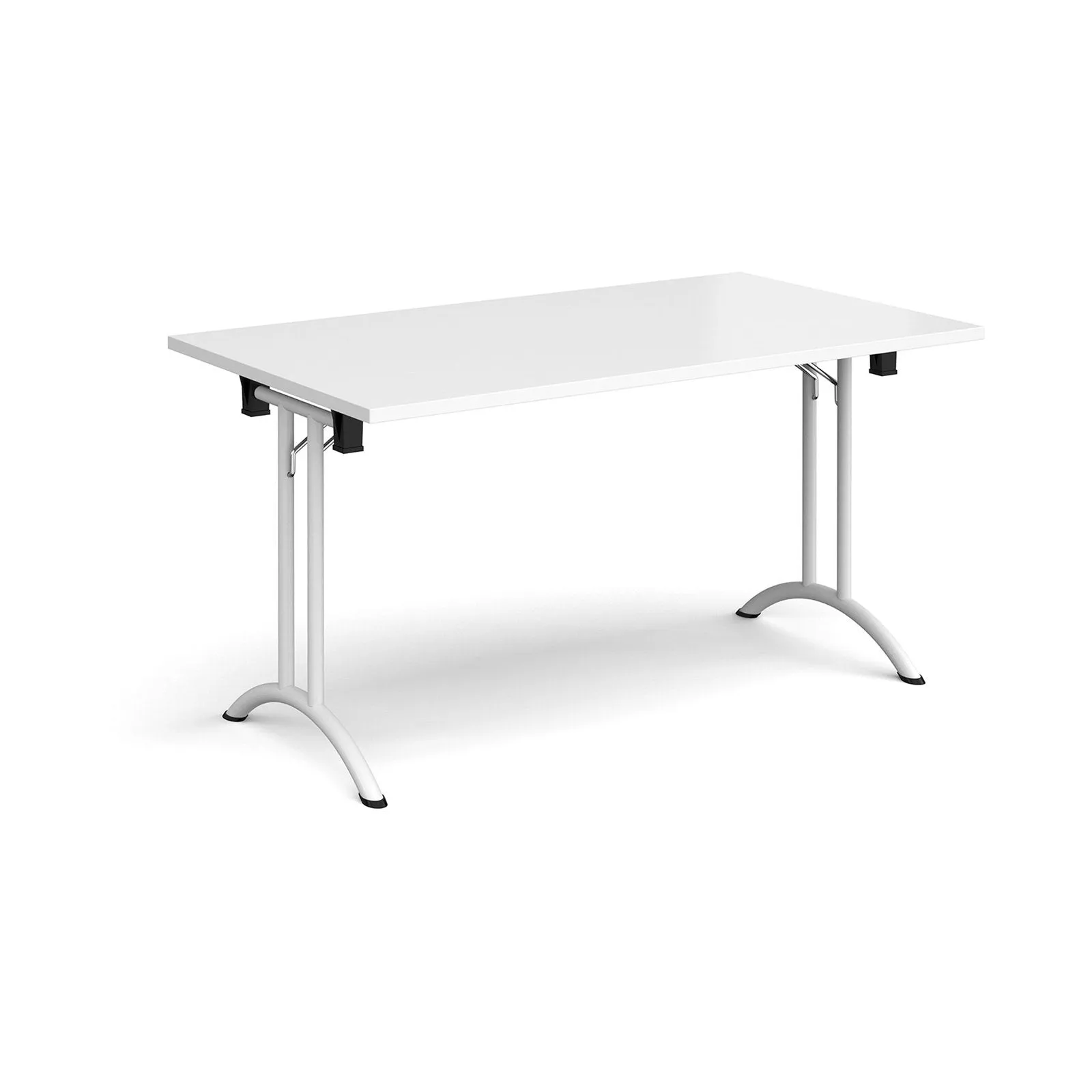 Rectangular folding leg table with curved foot rails