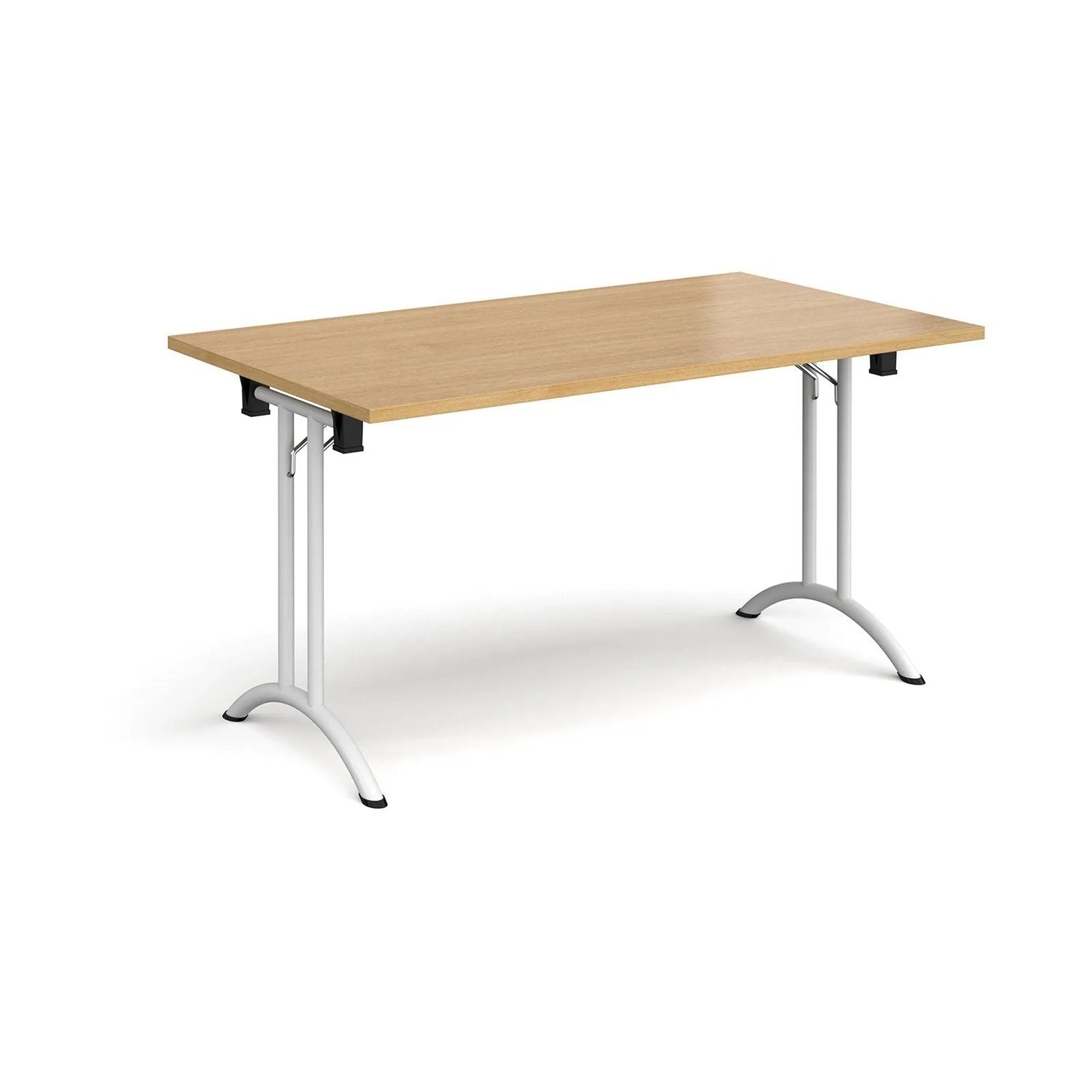 Rectangular folding leg table with curved foot rails