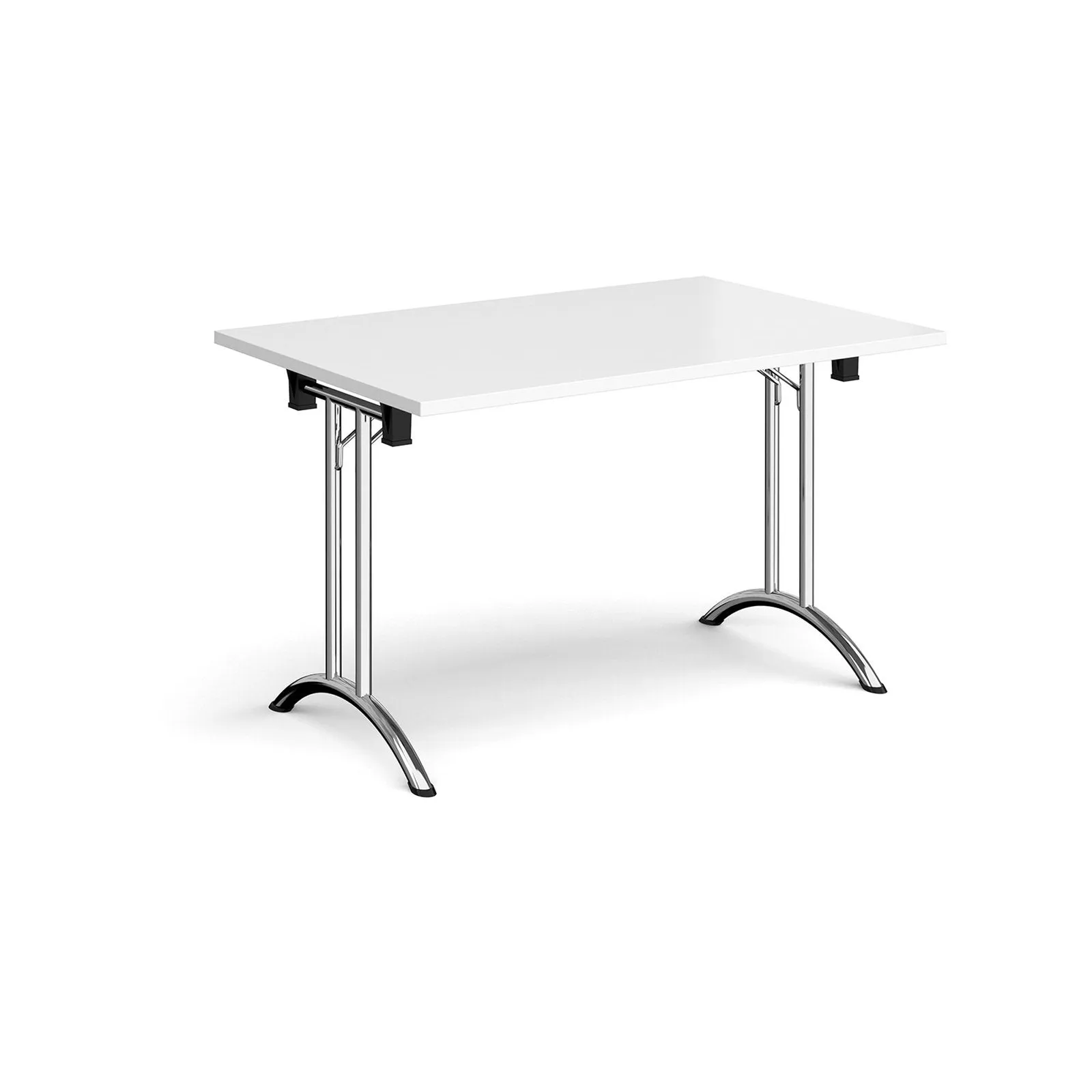 Rectangular folding leg table with curved foot rails