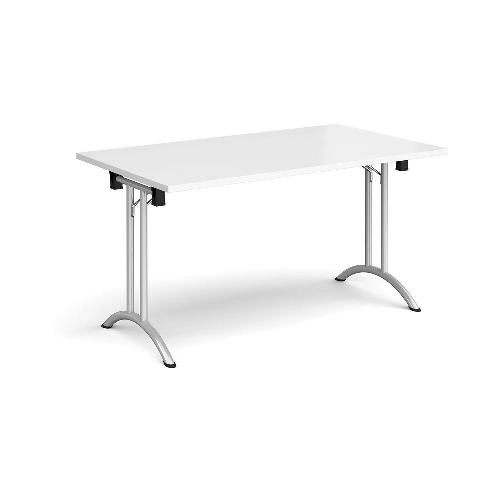 Rectangular folding leg table with curved foot rails