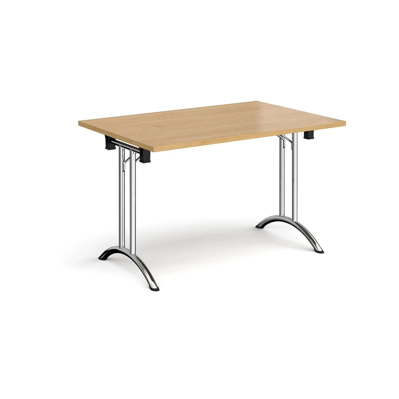 Rectangular folding leg table with curved foot rails