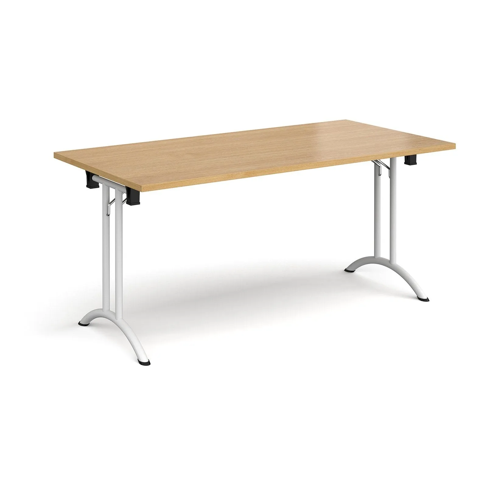 Rectangular folding leg table with curved foot rails