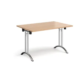 Rectangular folding leg table with curved foot rails