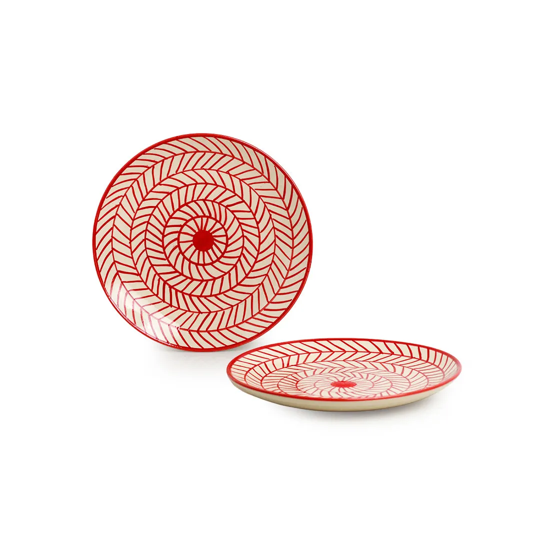 Red Chevrons' Hand-Painted Ceramic Side/Quarter Plates (Set Of 2 | Microwave Safe)