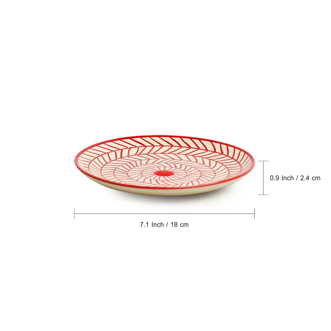 Red Chevrons' Hand-Painted Ceramic Side/Quarter Plates (Set Of 2 | Microwave Safe)