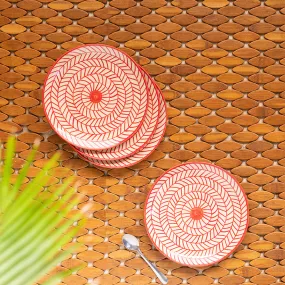 Red Chevrons' Hand-Painted Ceramic Side/Quarter Plates (Set Of 4 | Microwave Safe)