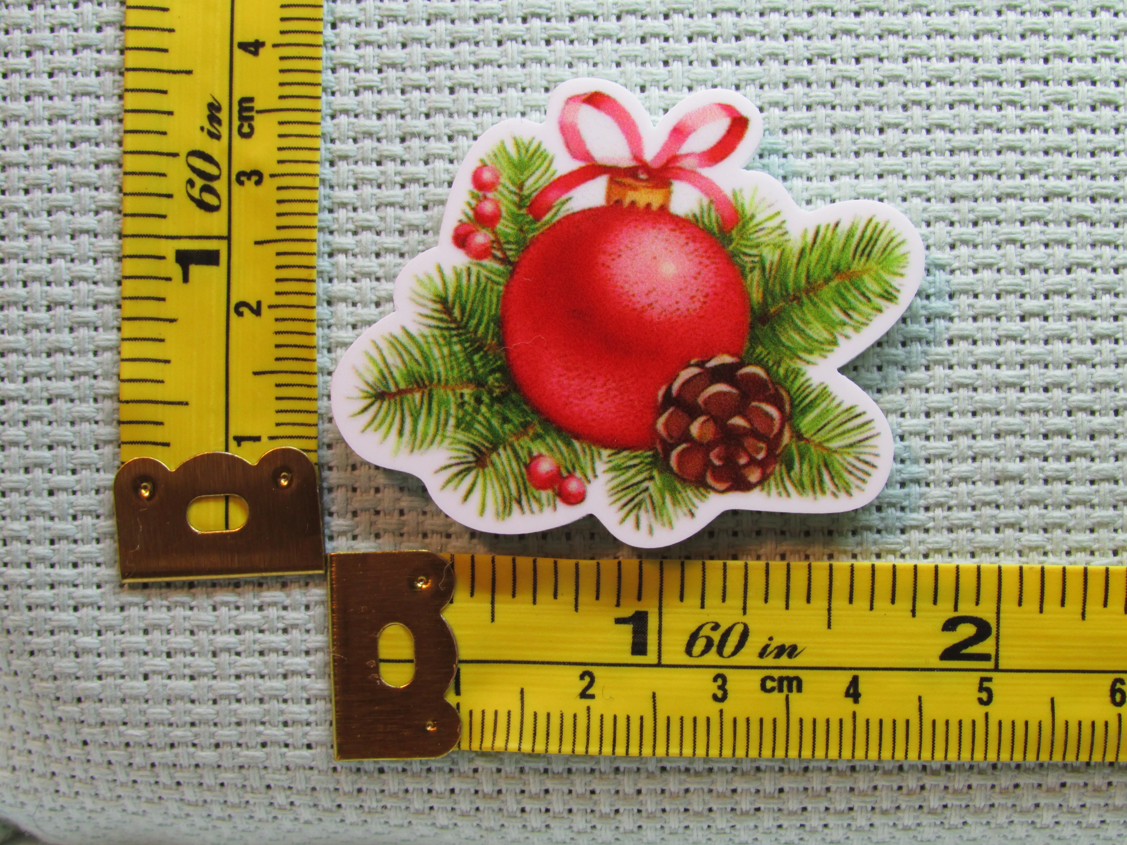 Red Christmas Ornament with Pine Twigs Needle Minder, Cover Minder, Magnet