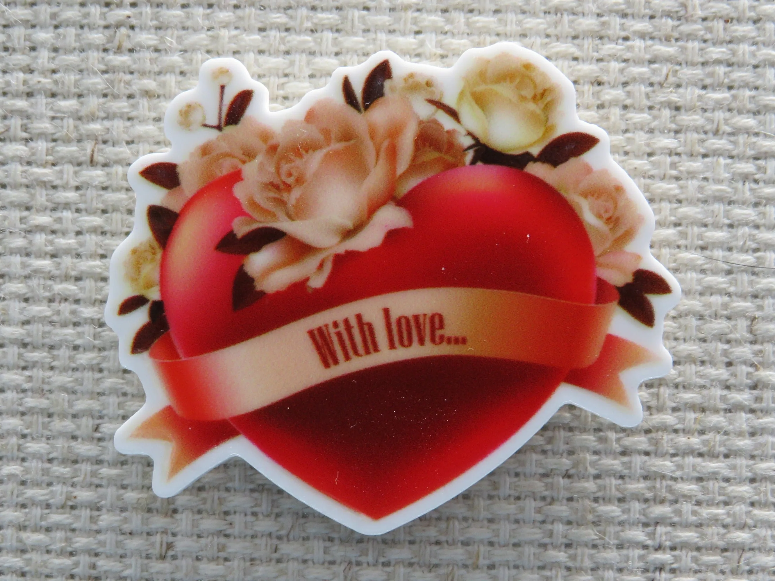 Red Heart with Flowers Needle Minder, Cover Minder, Magnet