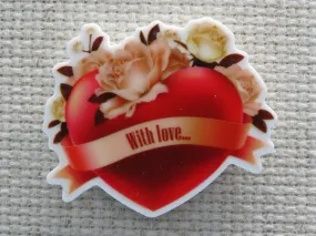 Red Heart with Flowers Needle Minder, Cover Minder, Magnet