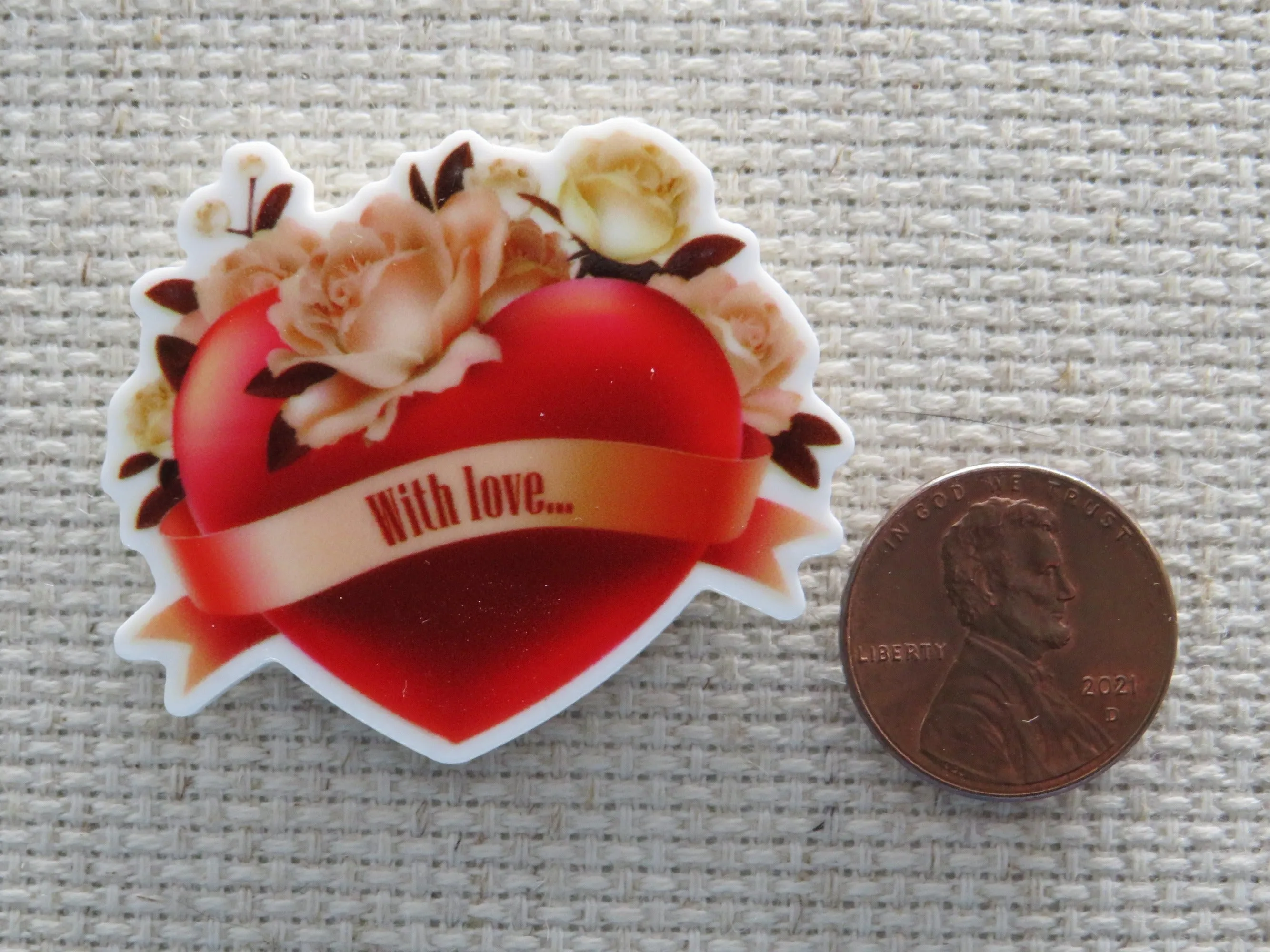 Red Heart with Flowers Needle Minder, Cover Minder, Magnet