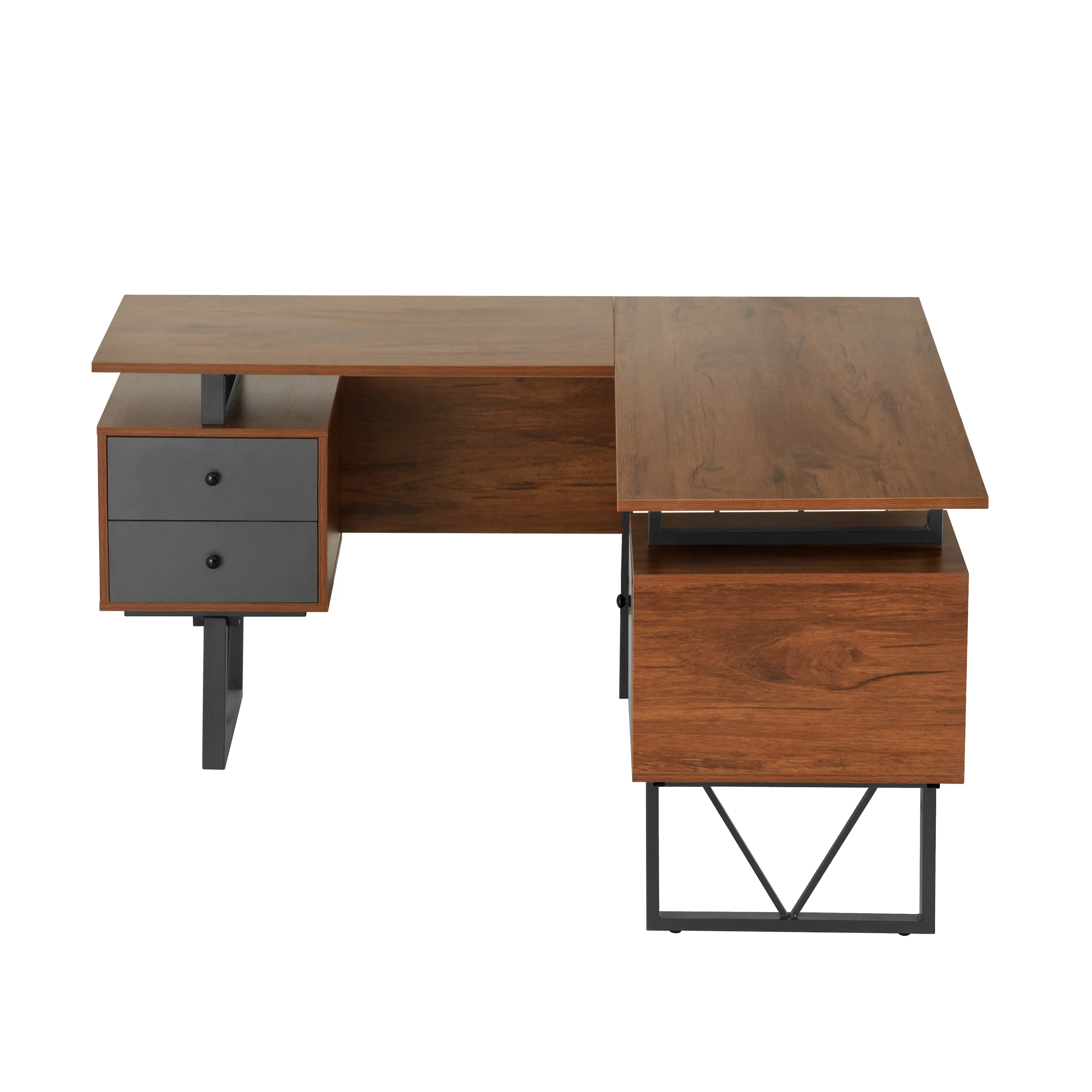 Reversible L-Shape Computer Desk with Drawers and File Cabinet