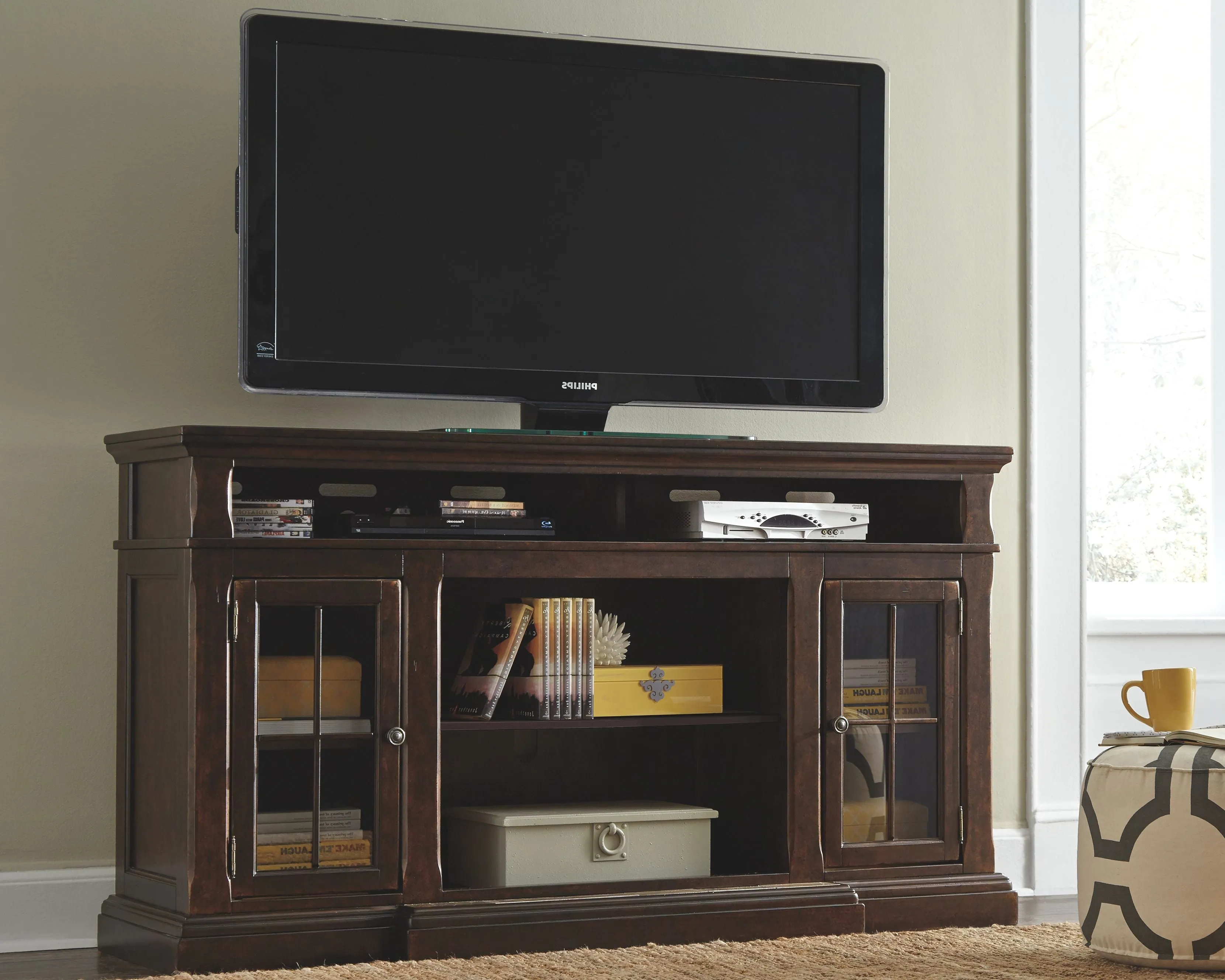 Roddinton - Dark Brown - XL TV Stand W/Fireplace Option