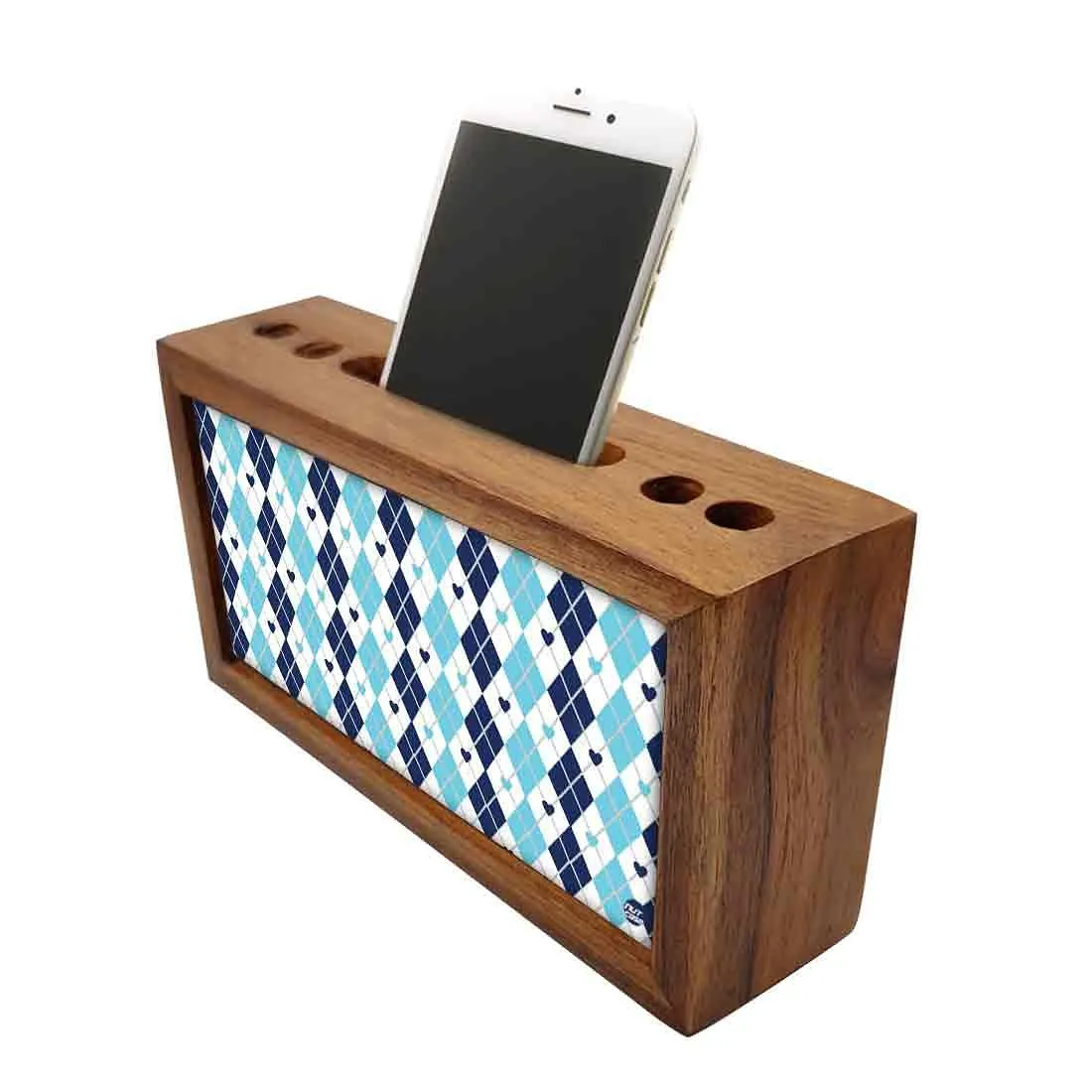 Small Pen Mobile Stand Desk Organizer for Office & Study Table - Blue Plaids