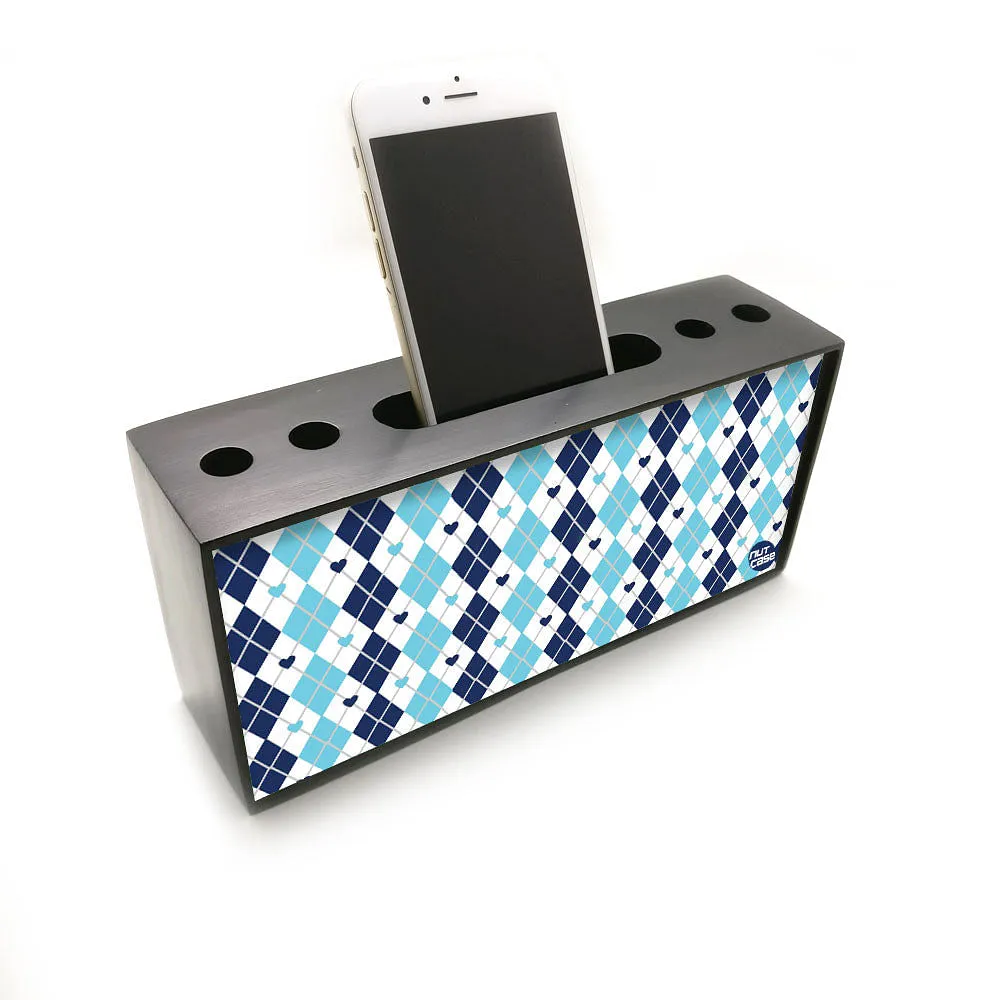 Small Pen Mobile Stand Desk Organizer for Office & Study Table - Blue Plaids