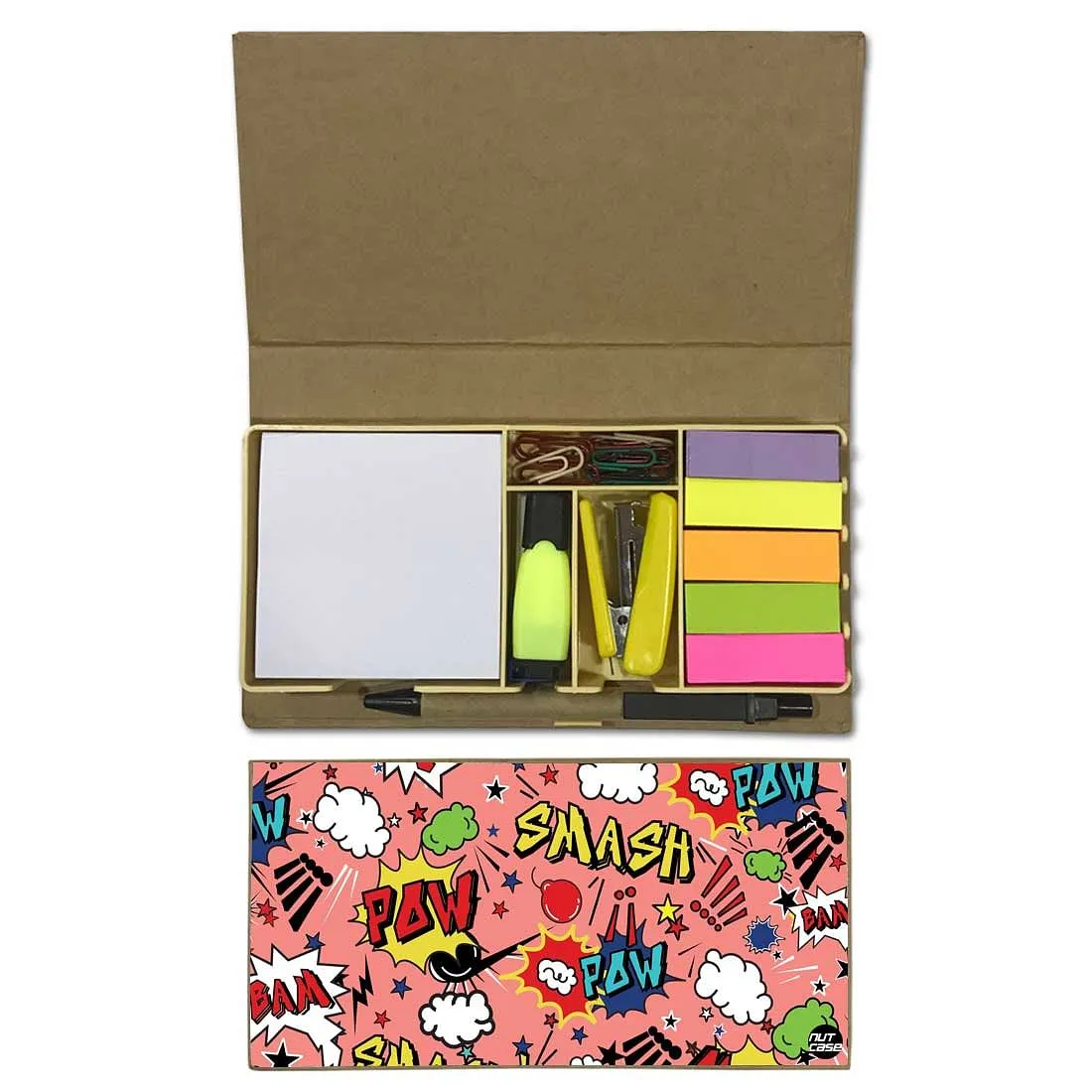 Stationery Kit Desk Organizer Memo Notepad - Comic Pop Art Pink