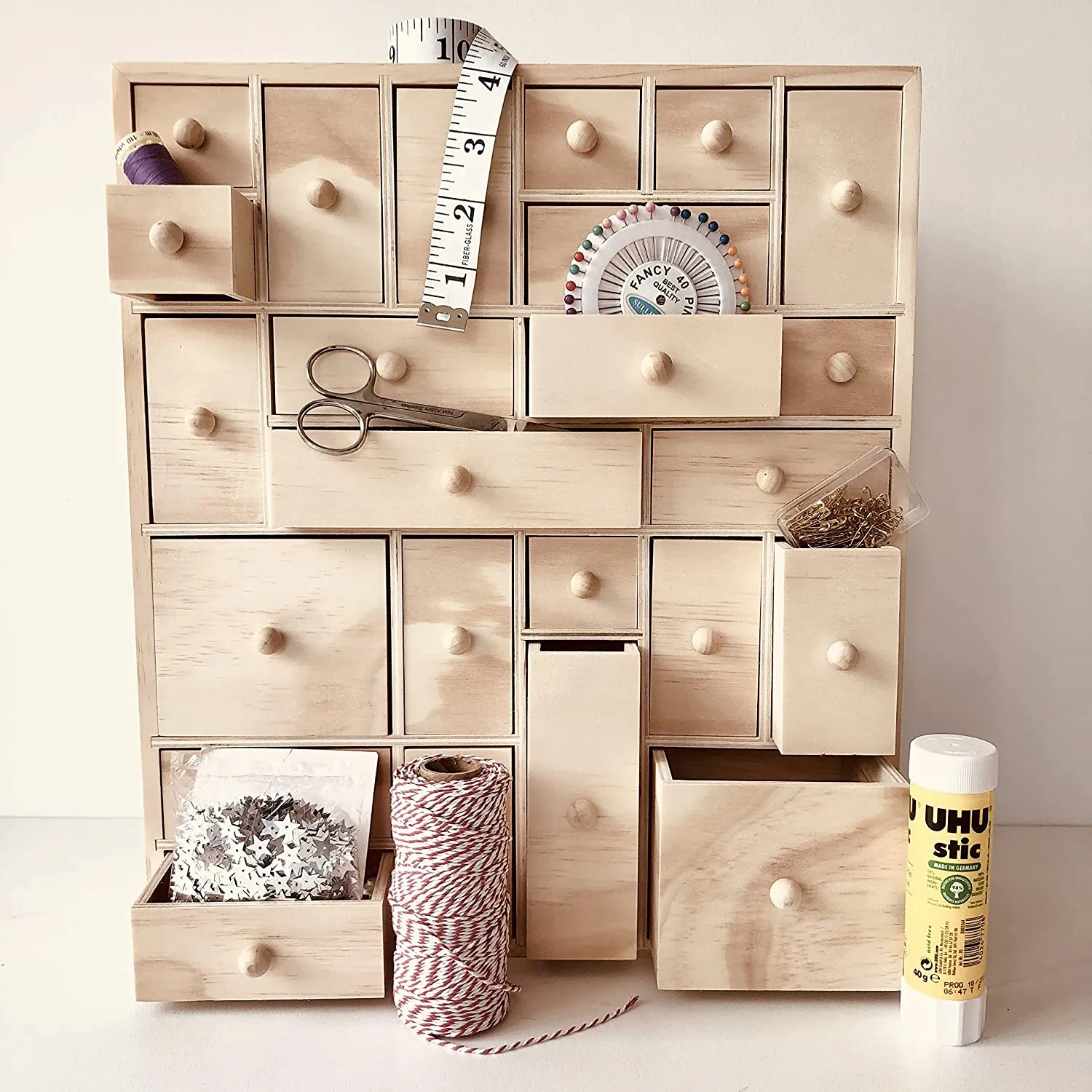 Storage Organizer with 24 Drawers 12.5in x 14.5in x 4in Natural