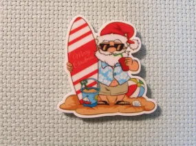 Surfing Santa Needle Minder, Cover Minder, Magnet