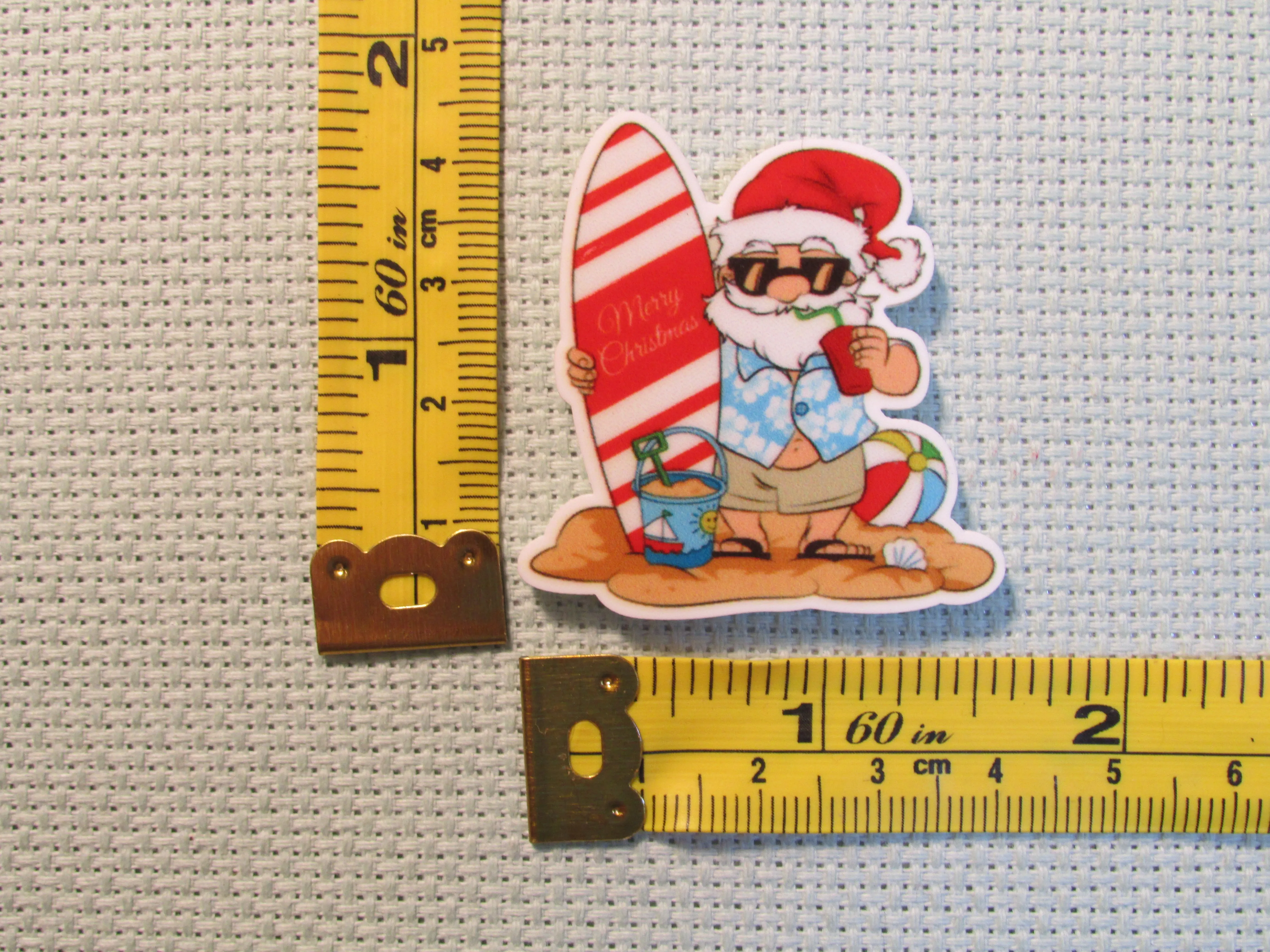 Surfing Santa Needle Minder, Cover Minder, Magnet