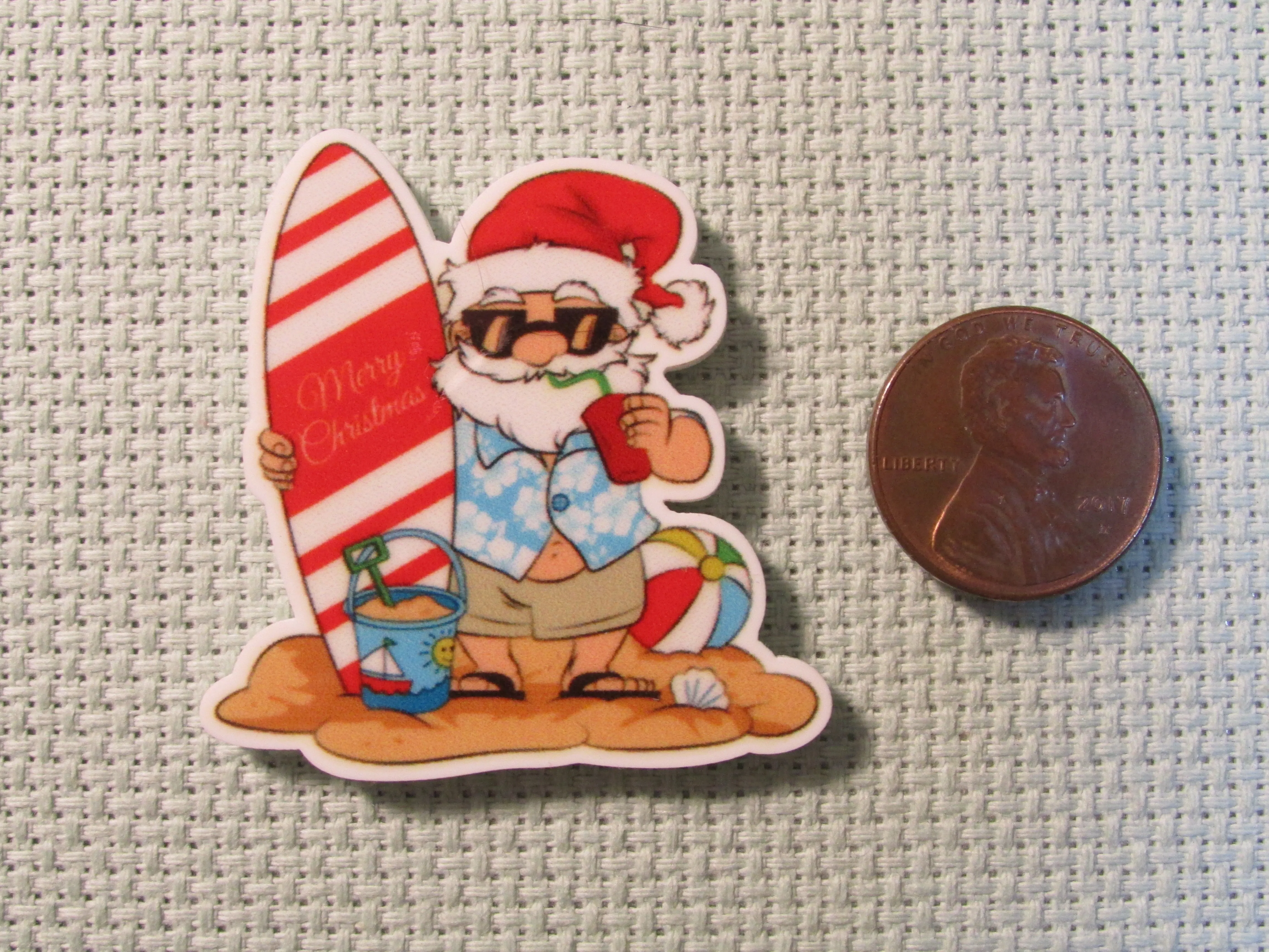 Surfing Santa Needle Minder, Cover Minder, Magnet