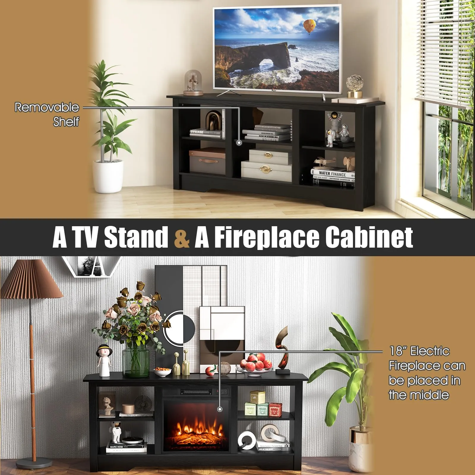 Tangkula Farmhouse TV Stand for TVs up to 65 Inch, Media Entertainment Center w/6 Storage Shelves for Living Room