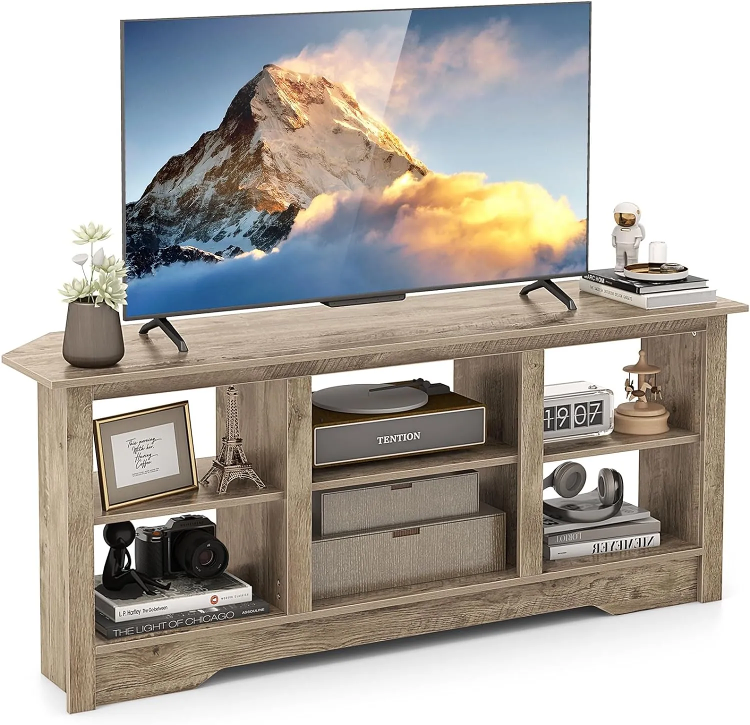 Tangkula Farmhouse TV Stand for TVs up to 65 Inch, Media Entertainment Center w/6 Storage Shelves for Living Room