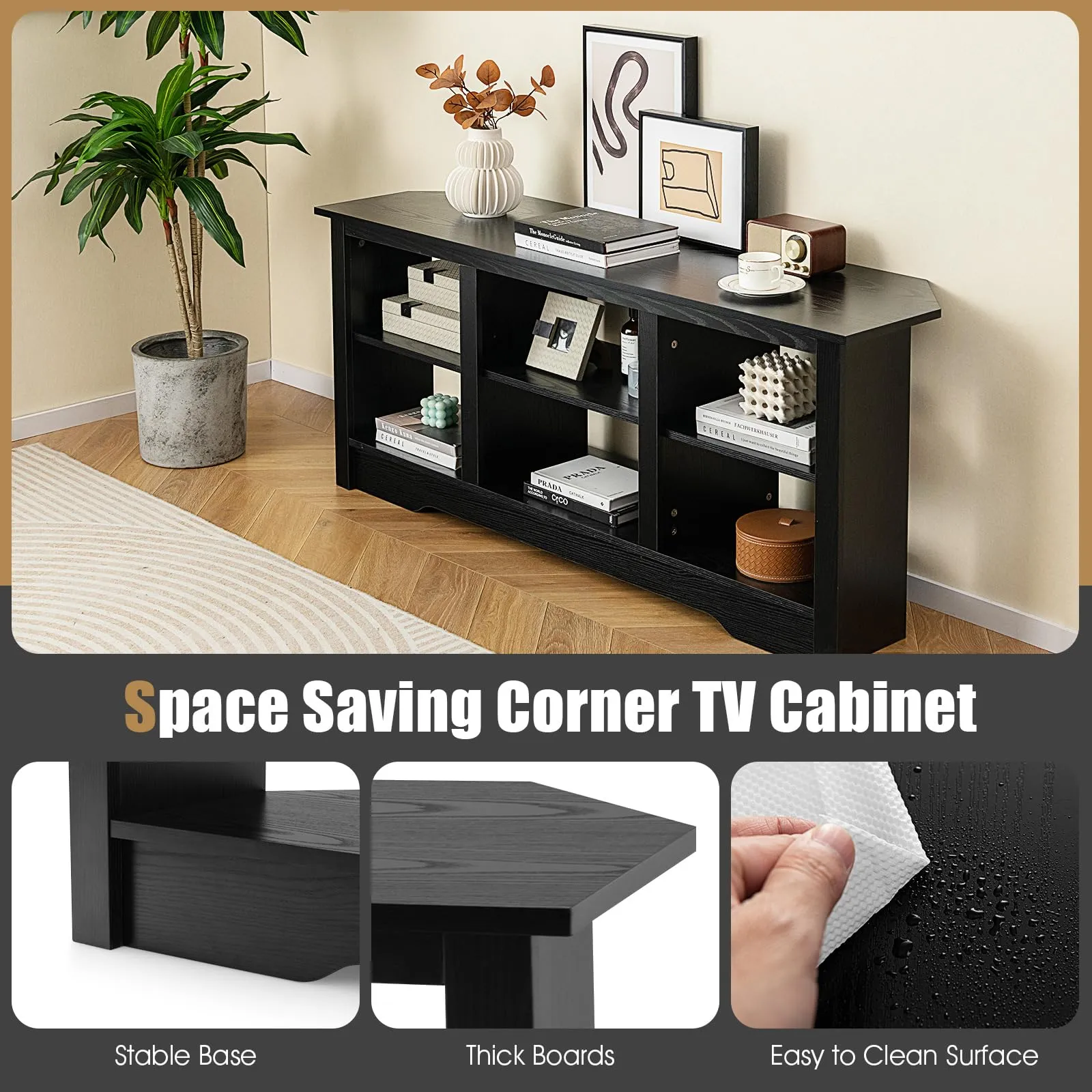 Tangkula Farmhouse TV Stand for TVs up to 65 Inch, Media Entertainment Center w/6 Storage Shelves for Living Room