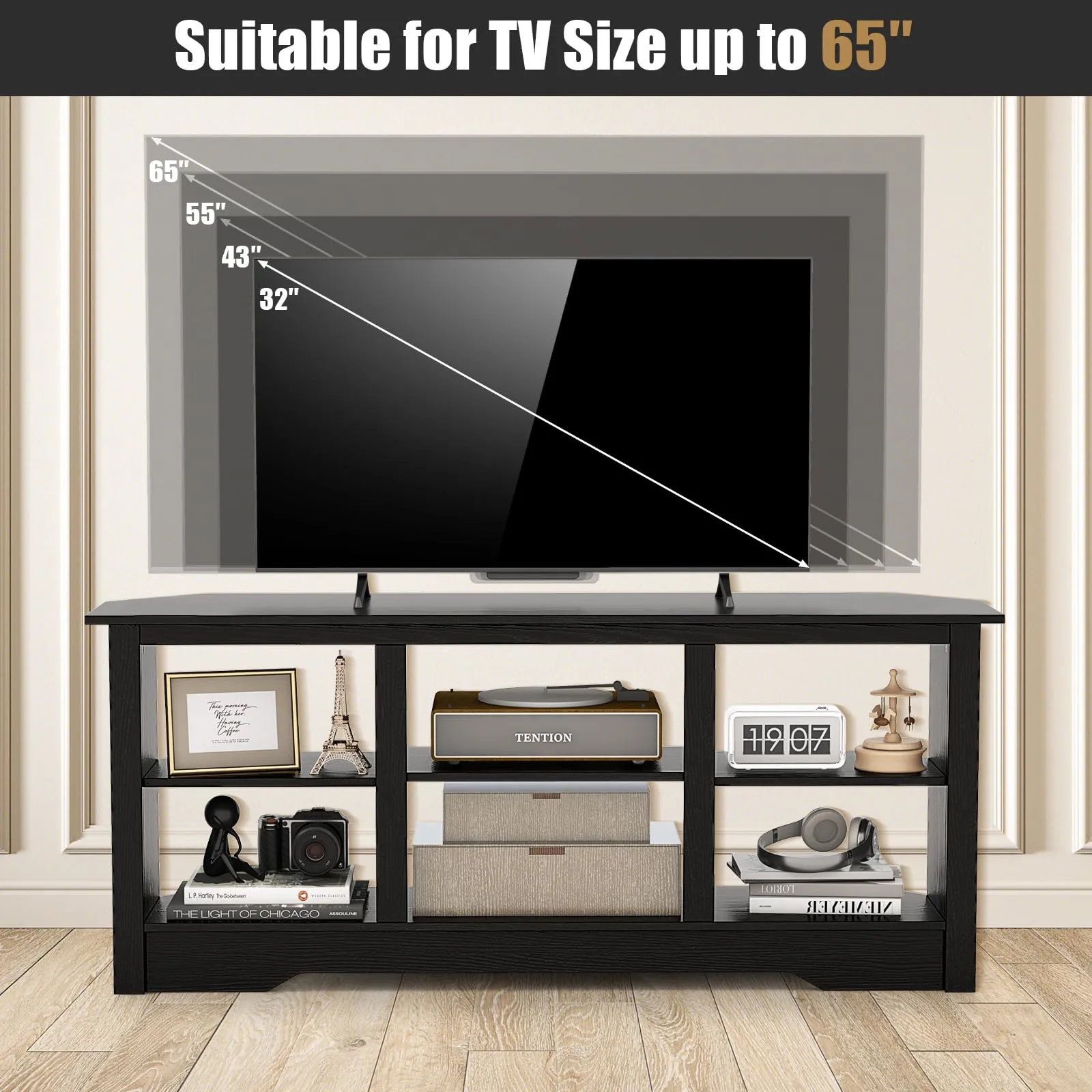 Tangkula Farmhouse TV Stand for TVs up to 65 Inch, Media Entertainment Center w/6 Storage Shelves for Living Room