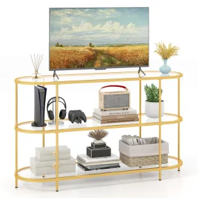 Tangkula Gold TV Stand for TVs up to 65”, 55” 3-Tier TV Console Table with Tempered Glass Shelves & Golden Metal Frame