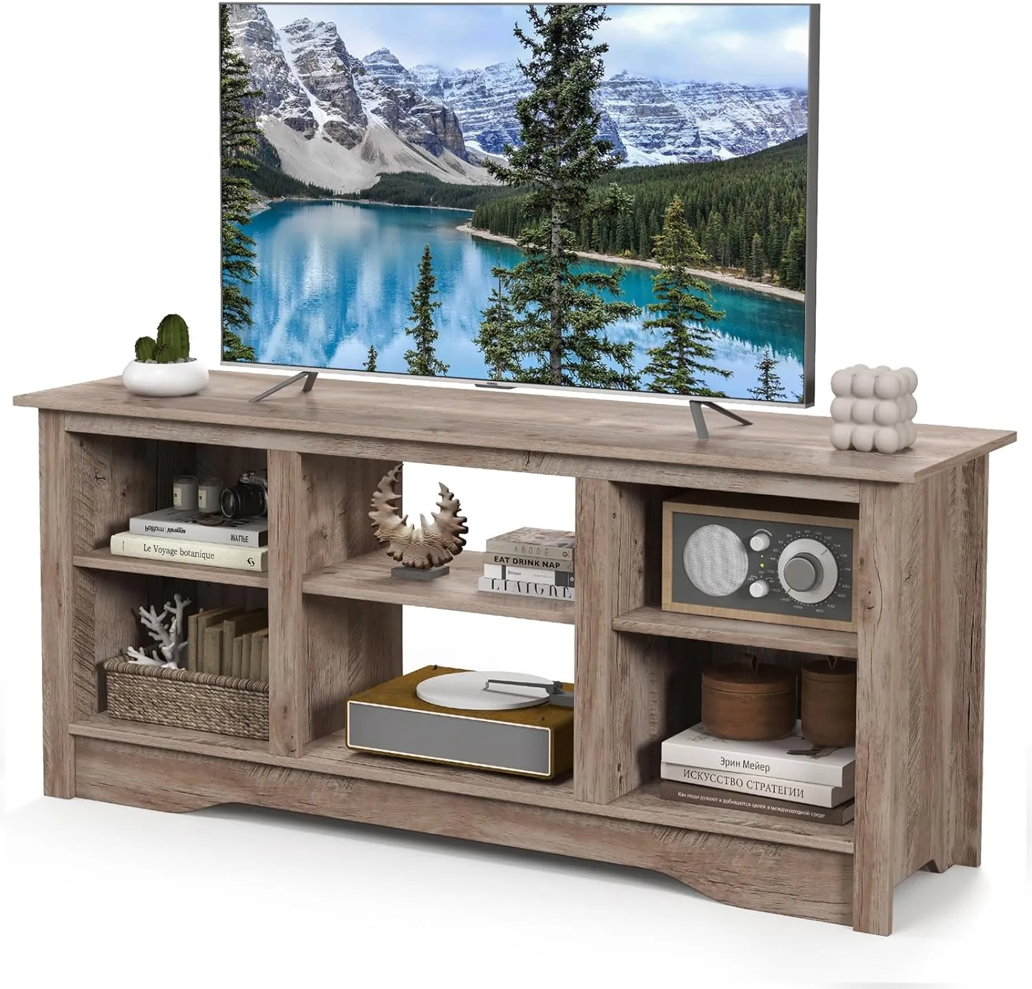 Tangkula TV Stand for up to 65" Flat Screen TVs, 58" Media Entertainment Center w/Adjustable Shelves