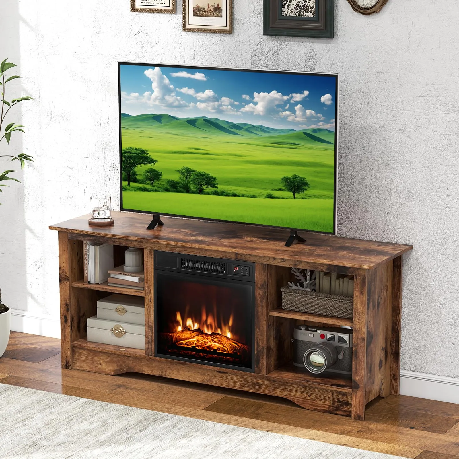 Tangkula TV Stand for up to 65" Flat Screen TVs, 58" Media Entertainment Center w/Adjustable Shelves