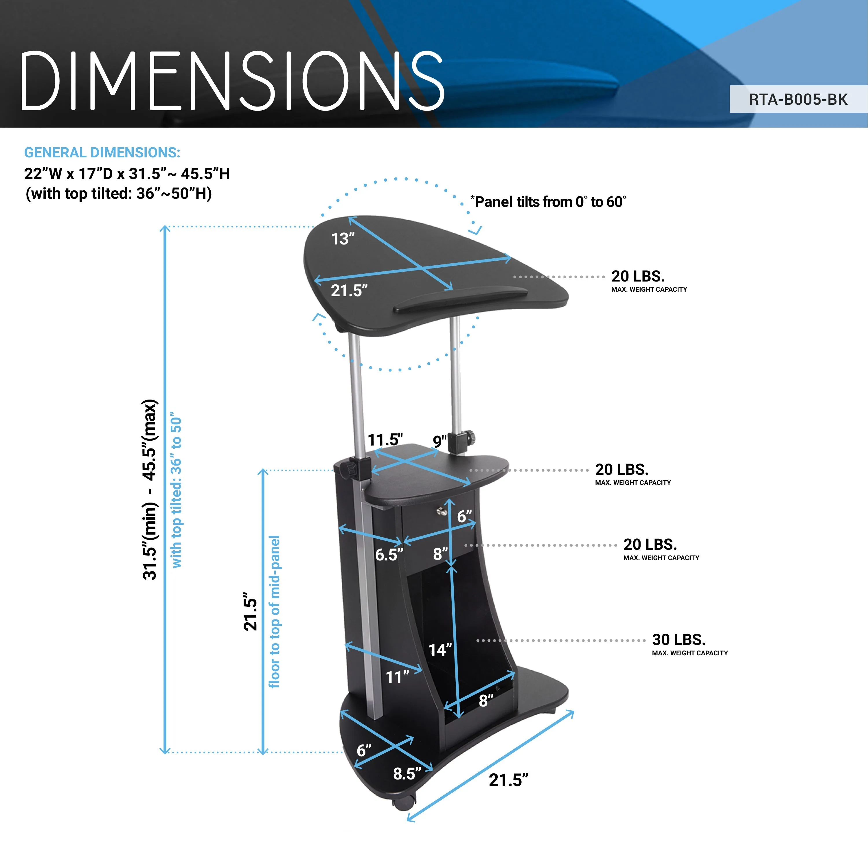 Tech Flex Adjustable Laptop Stand with Storage - Black