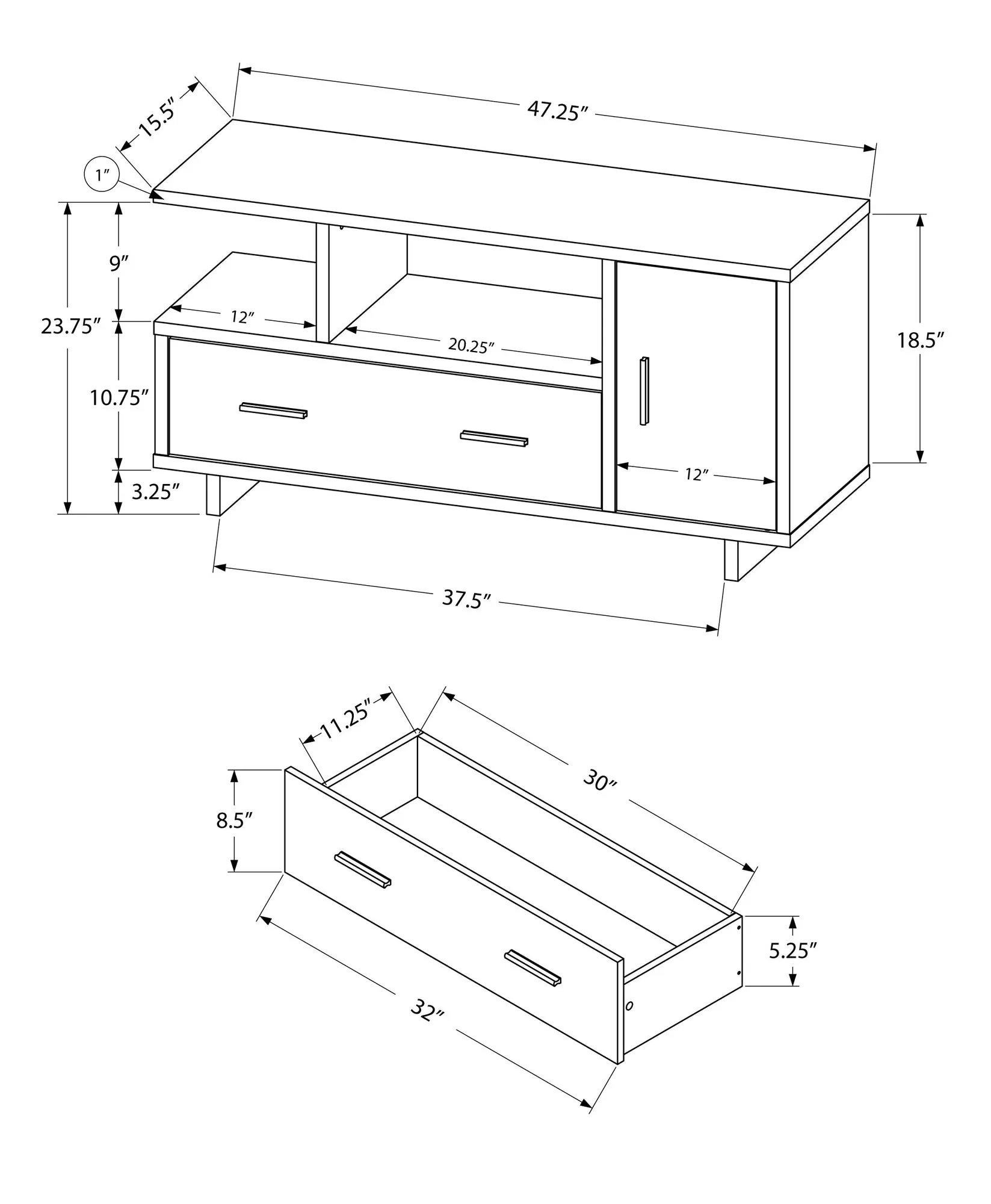 Tv Stand - 48"L / Cappuccino / Taupe Reclaimed Wood-Look