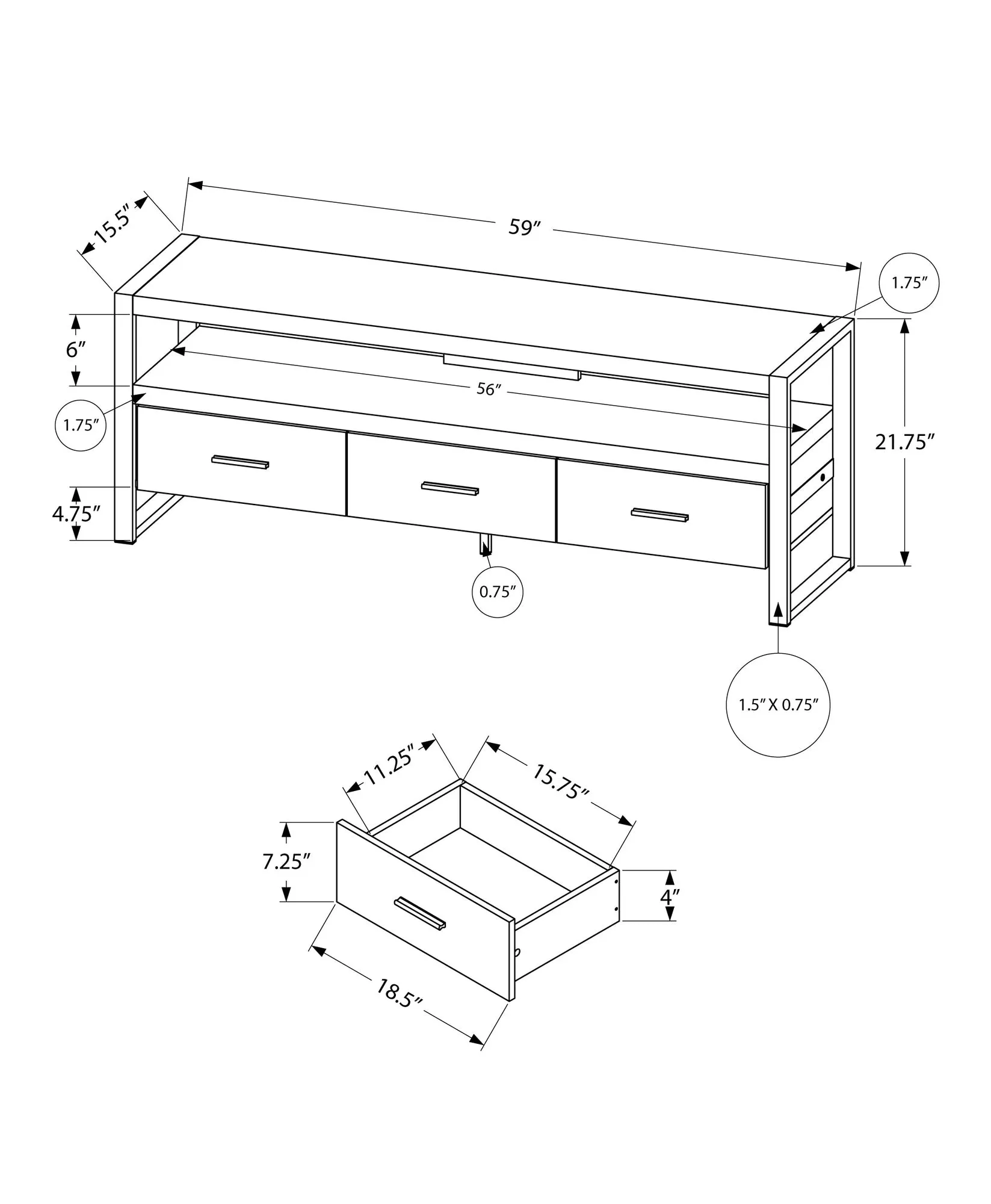 Tv Stand - 60"L / Black Reclaimed Wood-Look / 3 Drawers