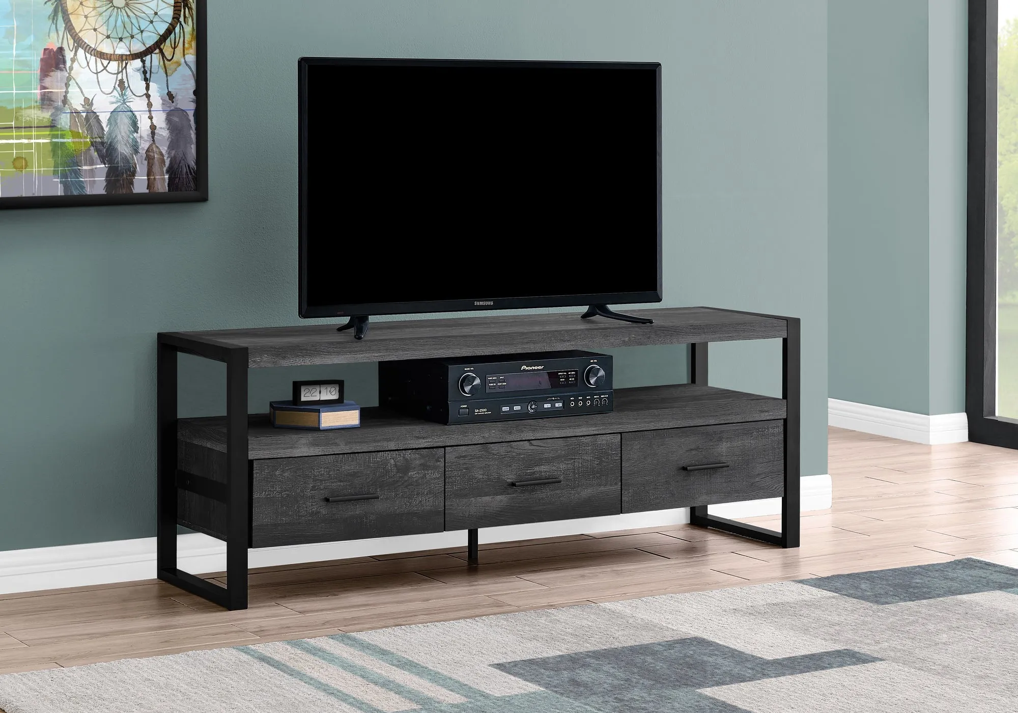 Tv Stand - 60"L / Black Reclaimed Wood-Look / 3 Drawers