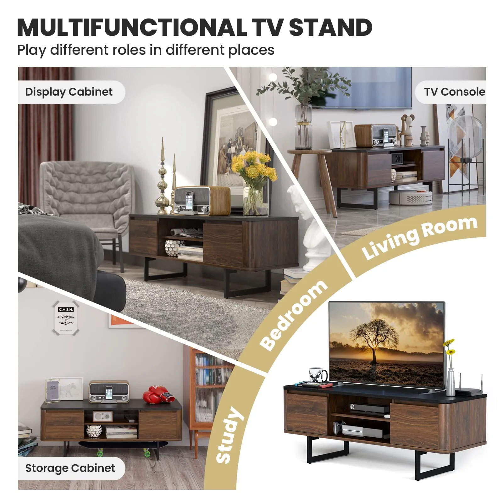 TV Stand with Storage for TVs up to 55 Inch, 2-Door TV Console Table