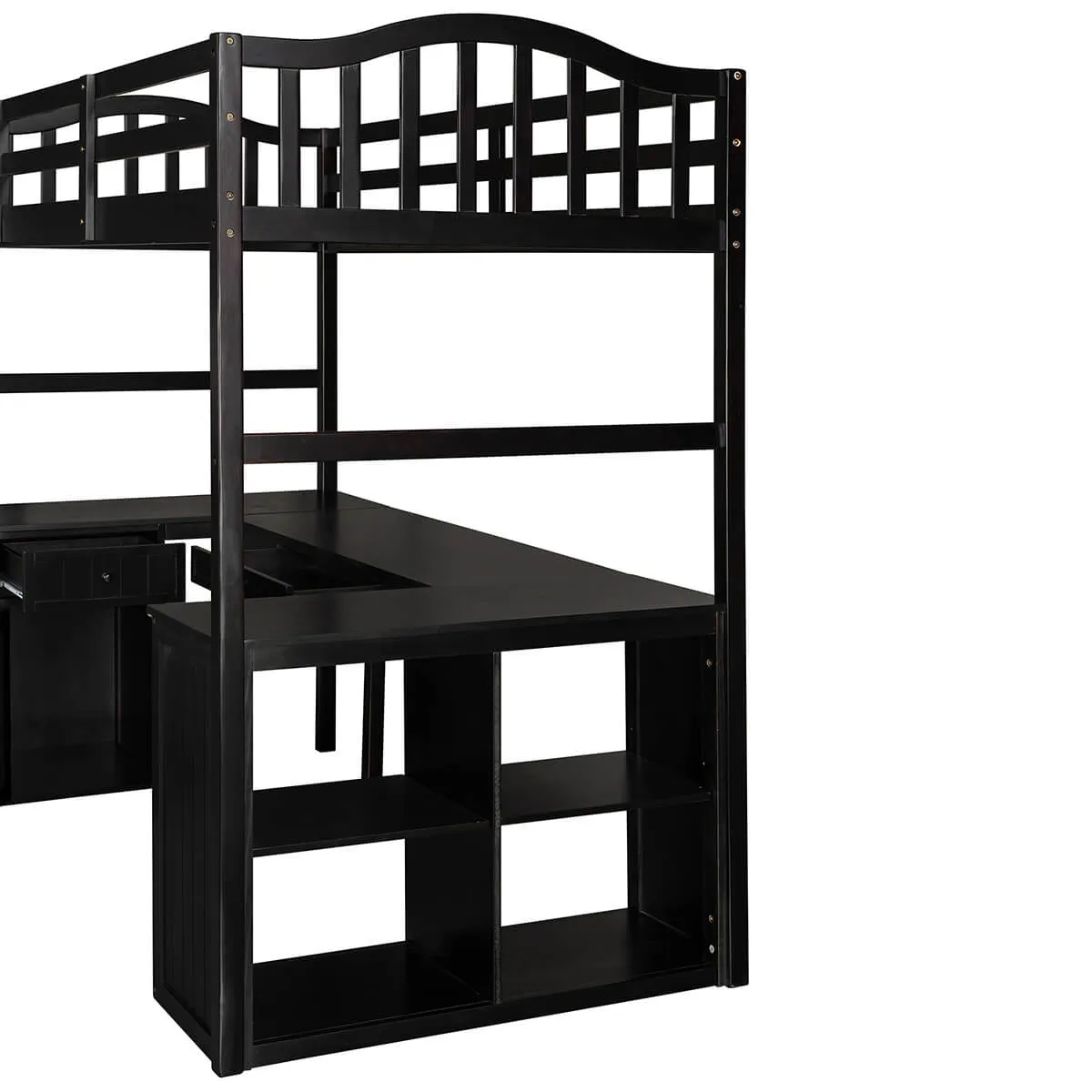 Twin size Loft Bed with Drawers, Cabinet, Shelves and Desk, Espresso